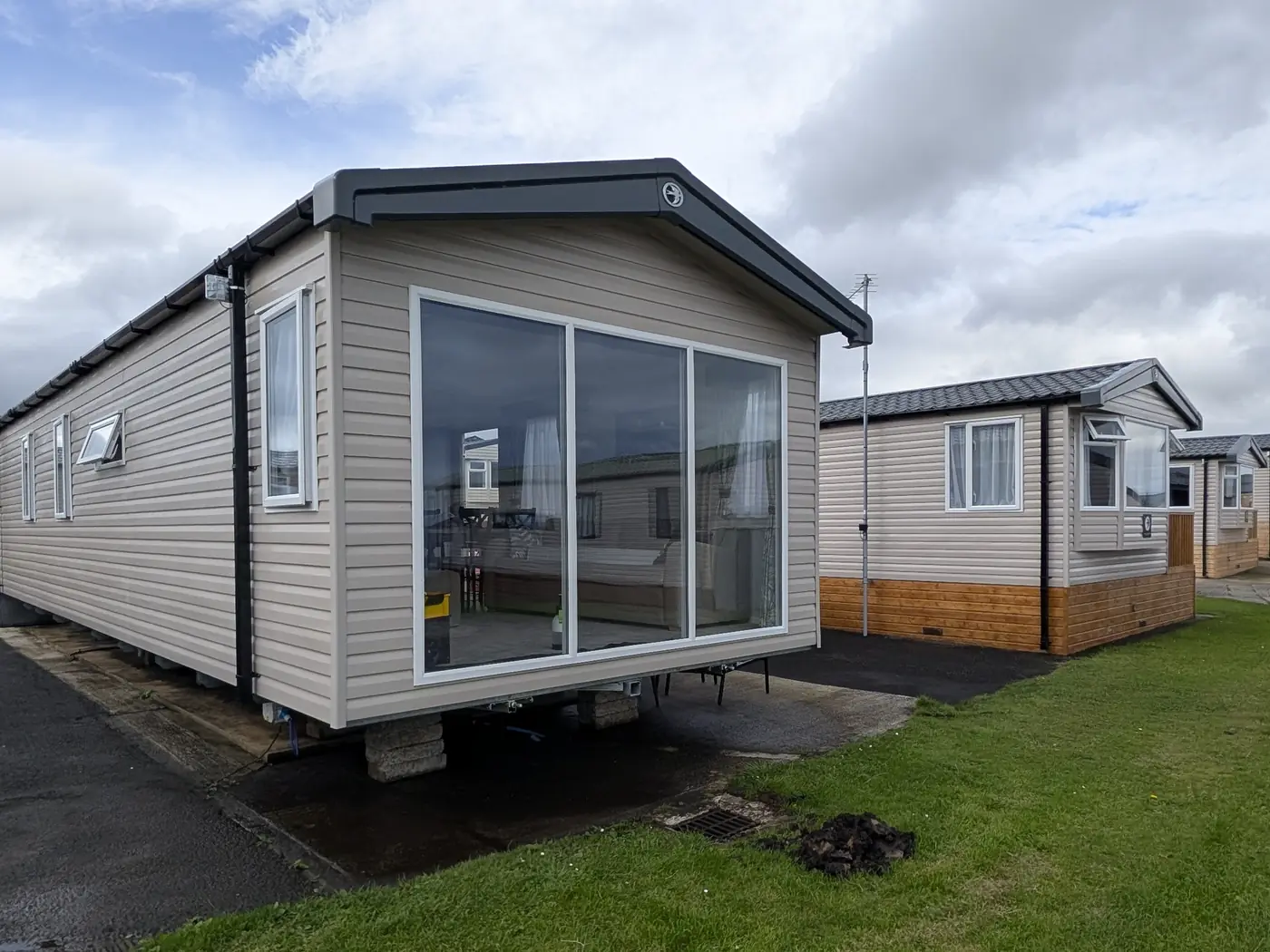 Static caravan, privacy film before window film installation