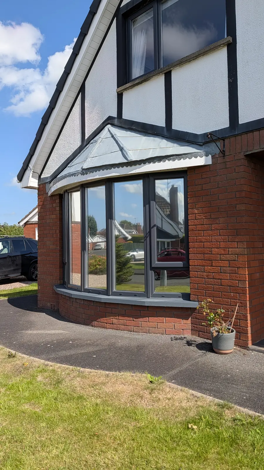 Bay window with privacy film