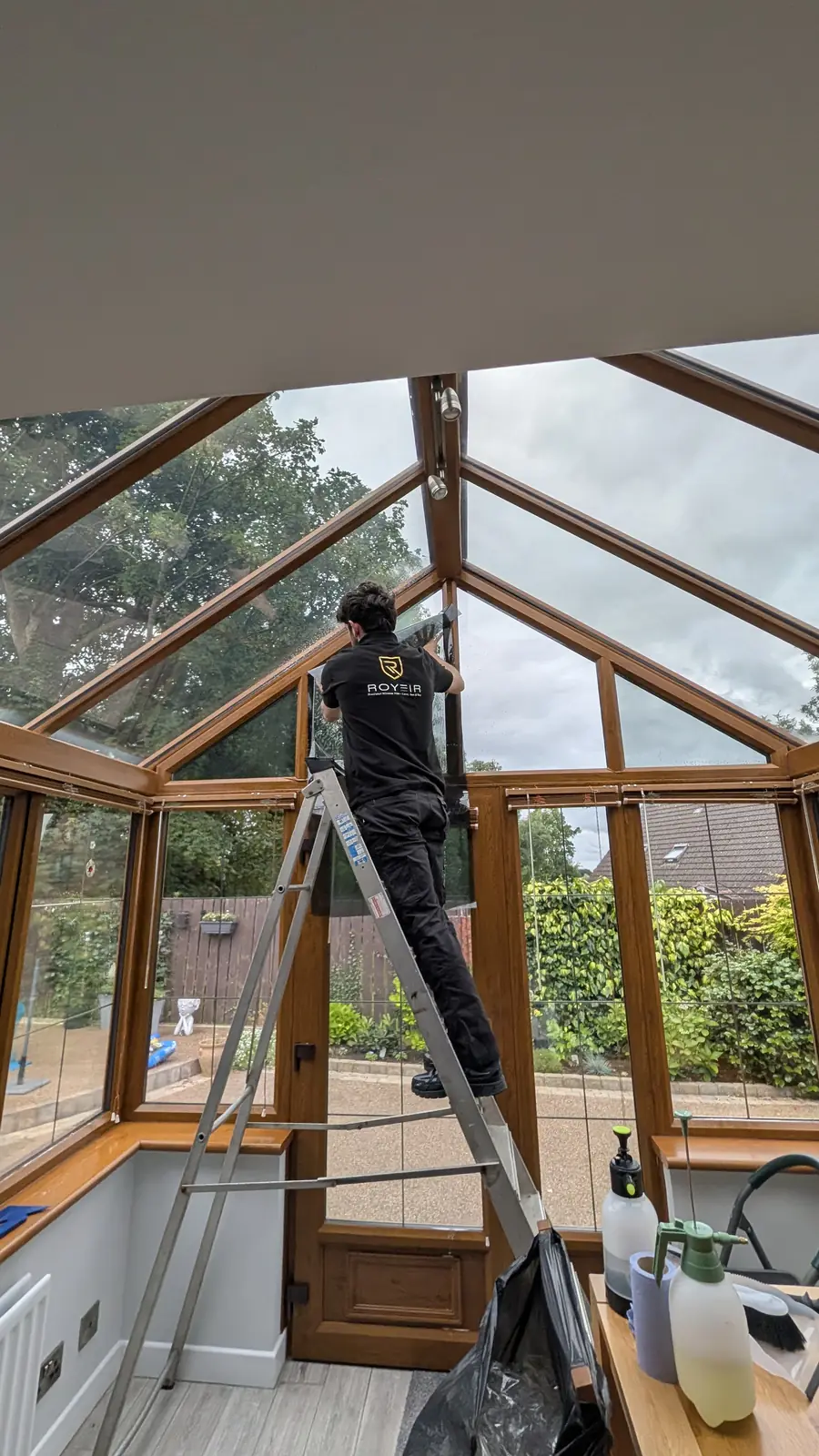 Fitting film in a conservatory